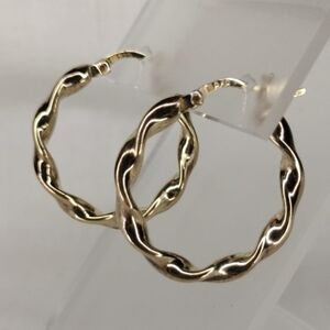 Sterling Silver 1 Inch Twisted Hoop Earrings Gold Plated 3,77 gr Stamped 925